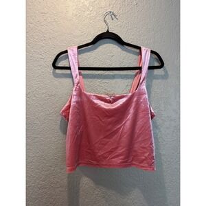Wild Fable Pink Velvet Cropped Tank Top Square Neck Bow Detail Size L